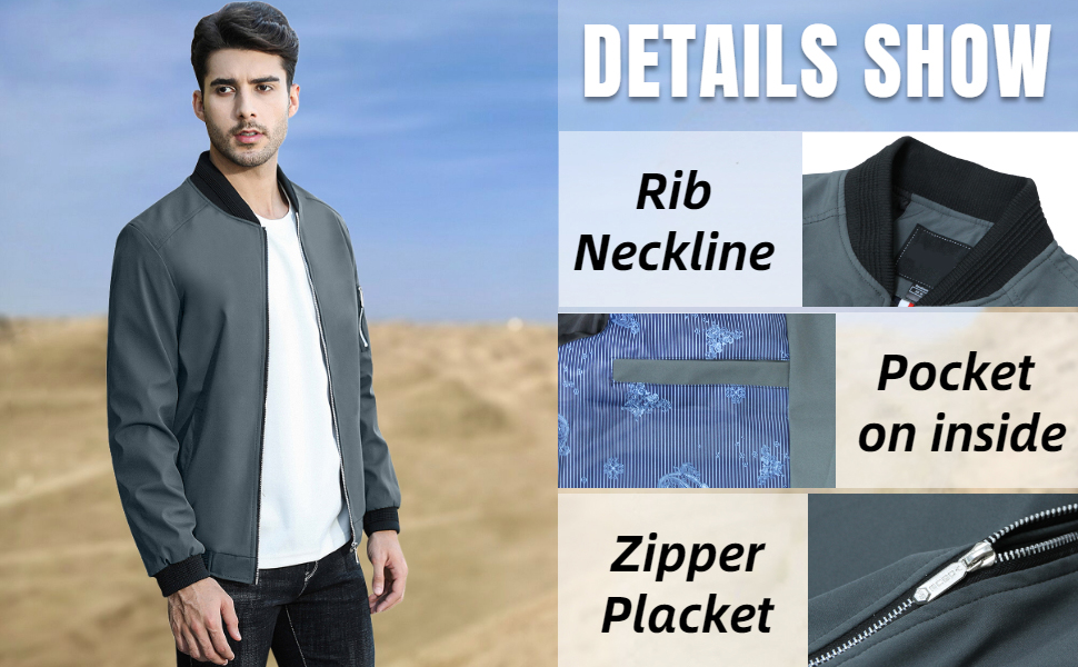 Custom Men's Casual Lightweight Bomber Jacket Lining and Style