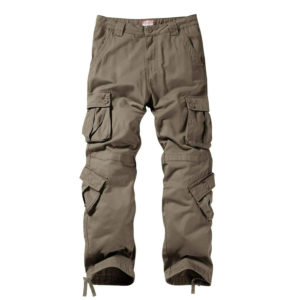 Front product image of men’s khaki multi-pocket overalls