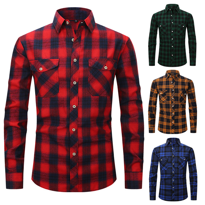 Slim fit red and black plaid flannel shirt